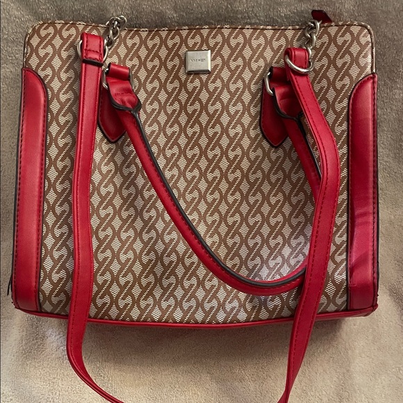 Nine West Handbags - Nine West Red and Tan Patterned Shoulder Bag